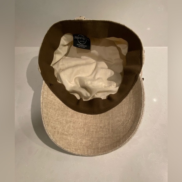 Retro 80s Hard Rock Cafe Tan Canvas Comrade Hat Newsboy Cap One Size - Picture 2 of 9